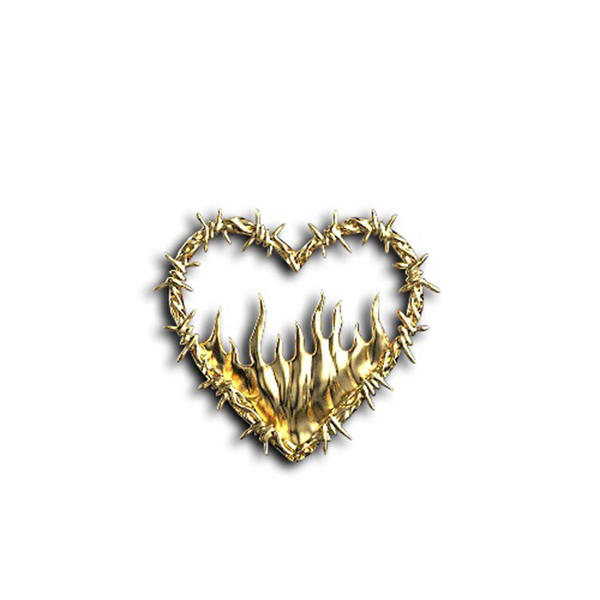 Barbwire Heart & Flames 18k Gold Gem